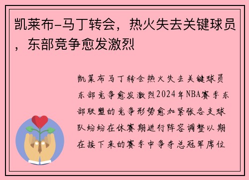 凯莱布-马丁转会，热火失去关键球员，东部竞争愈发激烈